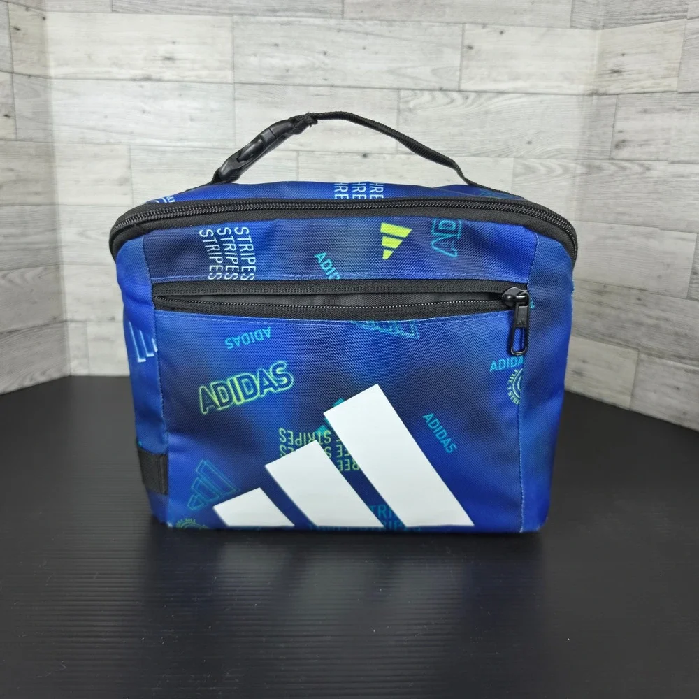 Adidas Insulated Lunch Bag Blue All Over Print Three Stripes Logo School Travel